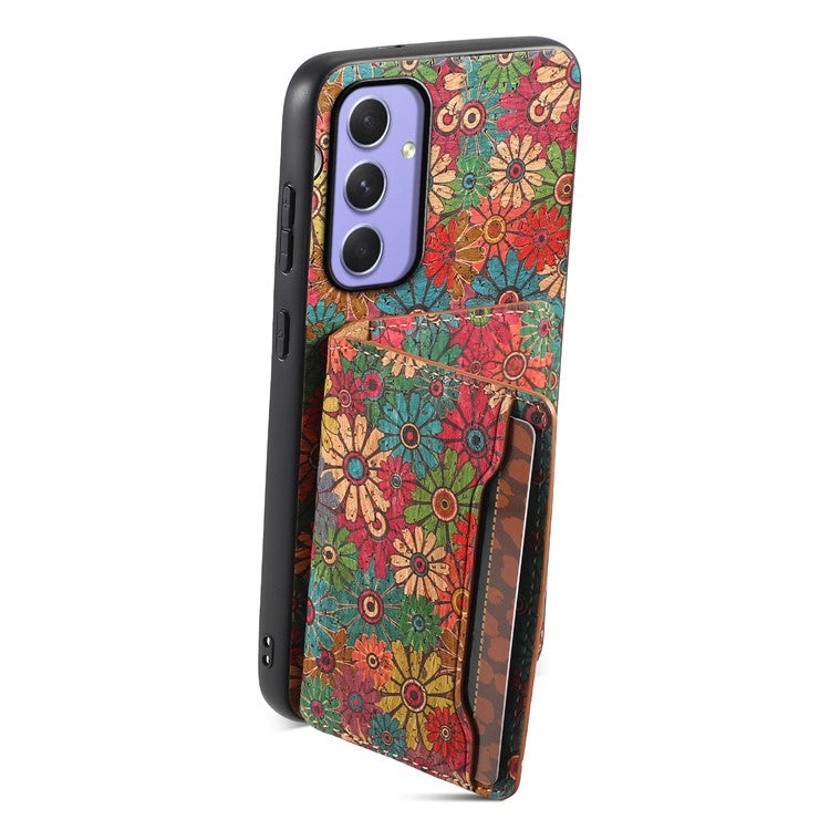 For Samsung Galaxy A55 5G Kickstand Cases Floral Pattern PU+TPU+PC Phone Cover Card Holder - Spring / Green