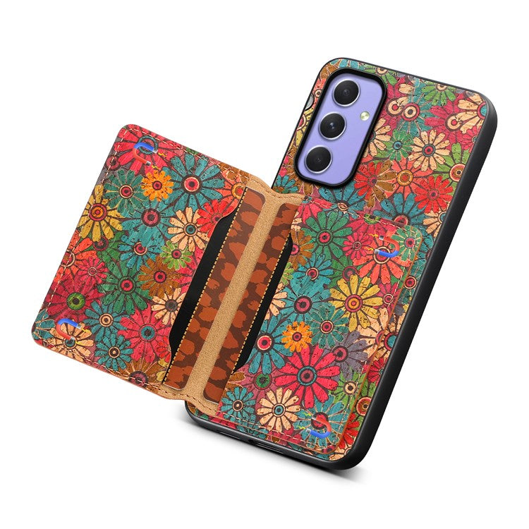 For Samsung Galaxy A55 5G Kickstand Cases Floral Pattern PU+TPU+PC Phone Cover Card Holder - Spring / Green