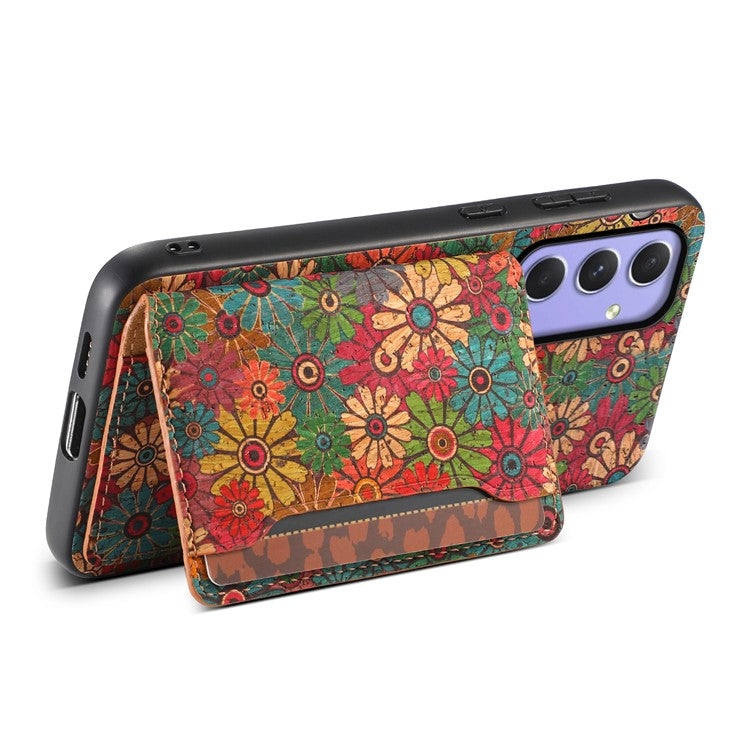 For Samsung Galaxy A55 5G Kickstand Cases Floral Pattern PU+TPU+PC Phone Cover Card Holder - Spring / Green