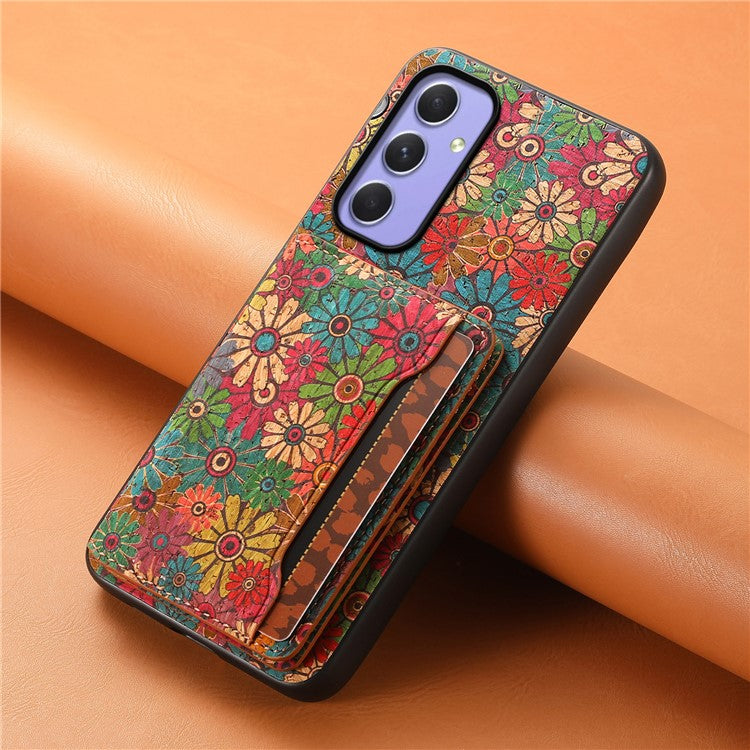 For Samsung Galaxy A55 5G Kickstand Cases Floral Pattern PU+TPU+PC Phone Cover Card Holder - Spring / Green