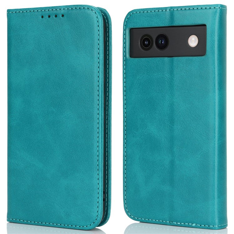 For Google Pixel 8a Case PU Leather Calf Textured Magnetic Closing Smart Phone Cover - Sky Blue
