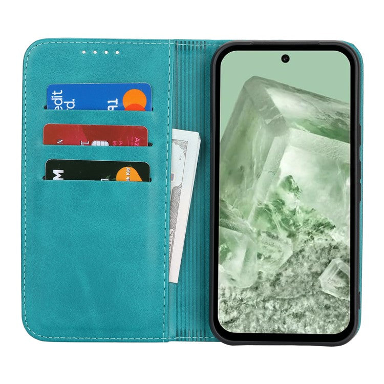 For Google Pixel 8a Case PU Leather Calf Textured Magnetic Closing Smart Phone Cover - Sky Blue