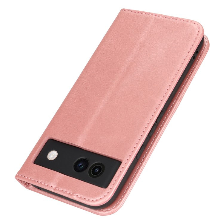 For Google Pixel 8a Case PU Leather Calf Textured Magnetic Closing Smart Phone Cover - Rose Gold