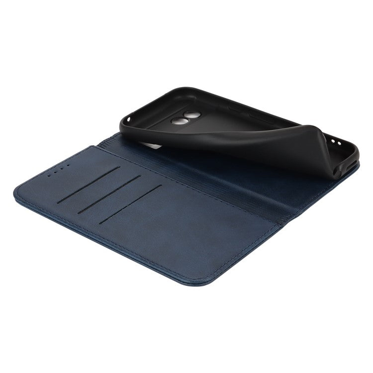 For Google Pixel 8a Case PU Leather Calf Textured Magnetic Closing Smart Phone Cover - Dark Blue