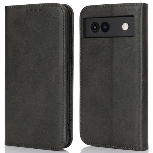 For Google Pixel 8a Case PU Leather Calf Textured Magnetic Closing Smart Phone Cover - Black