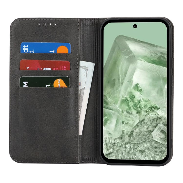 For Google Pixel 8a Case PU Leather Calf Textured Magnetic Closing Smart Phone Cover - Black