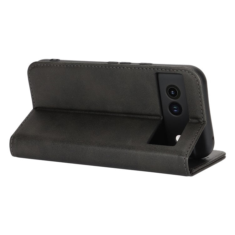 For Google Pixel 8a Case PU Leather Calf Textured Magnetic Closing Smart Phone Cover - Black