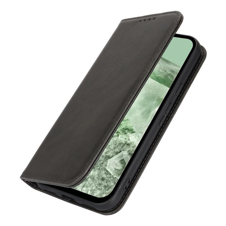 For Google Pixel 8a Case PU Leather Calf Textured Magnetic Closing Smart Phone Cover - Black