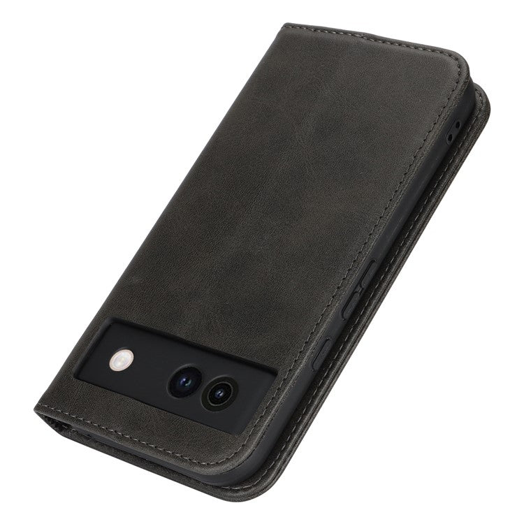 For Google Pixel 8a Case PU Leather Calf Textured Magnetic Closing Smart Phone Cover - Black