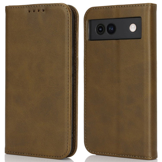 For Google Pixel 8a Case PU Leather Calf Textured Magnetic Closing Smart Phone Cover - Dark Green