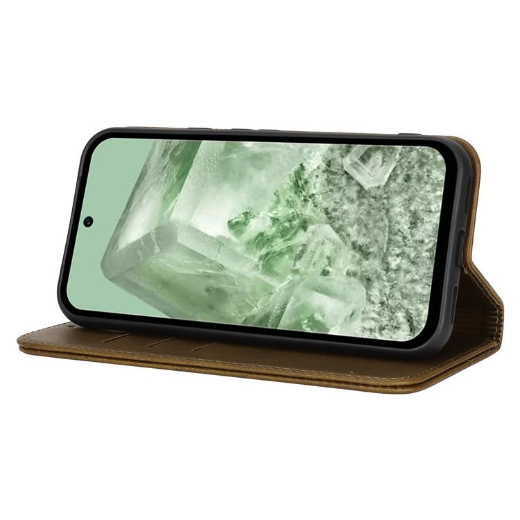 For Google Pixel 8a Case PU Leather Calf Textured Magnetic Closing Smart Phone Cover - Dark Green