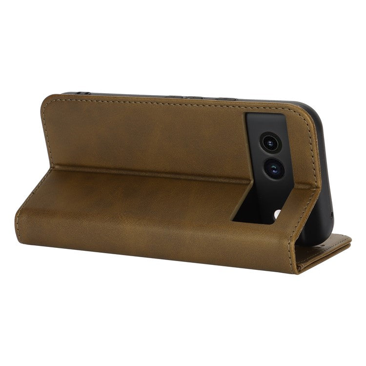 For Google Pixel 8a Case PU Leather Calf Textured Magnetic Closing Smart Phone Cover - Dark Green