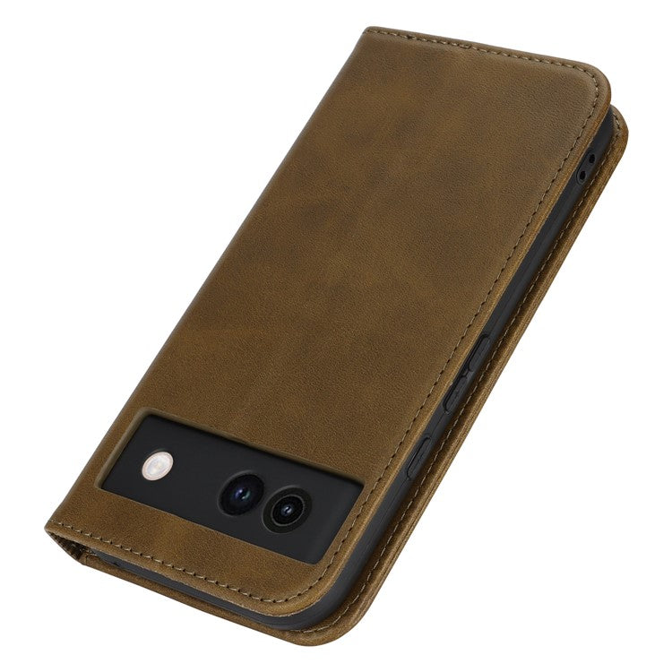 For Google Pixel 8a Case PU Leather Calf Textured Magnetic Closing Smart Phone Cover - Dark Green