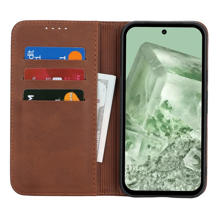 For Google Pixel 8a Case PU Leather Calf Textured Magnetic Closing Smart Phone Cover - Dark Brown