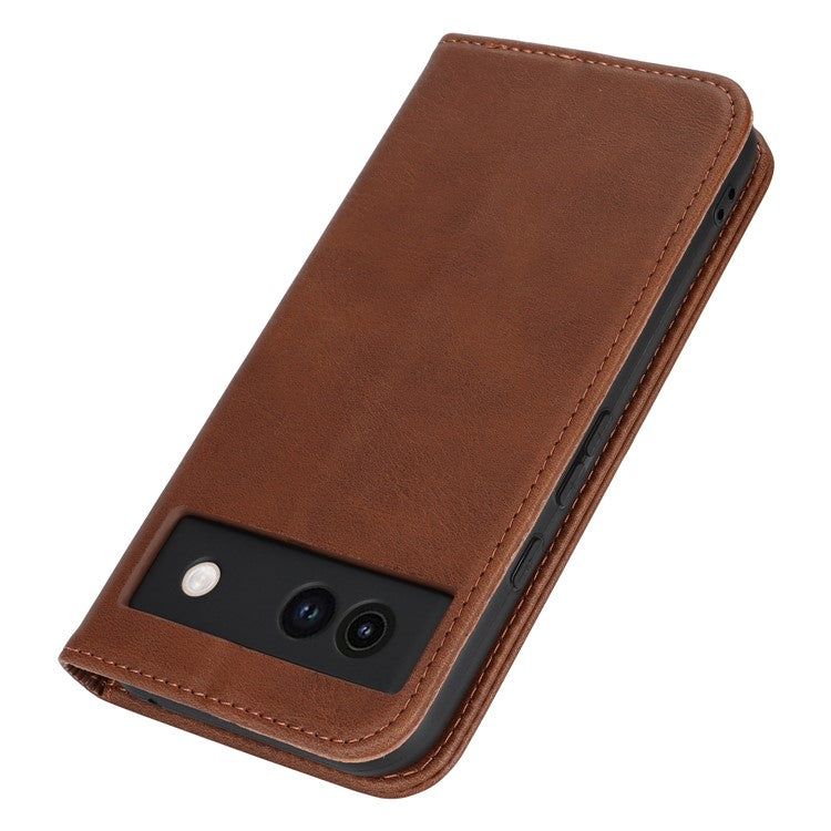 For Google Pixel 8a Case PU Leather Calf Textured Magnetic Closing Smart Phone Cover - Dark Brown