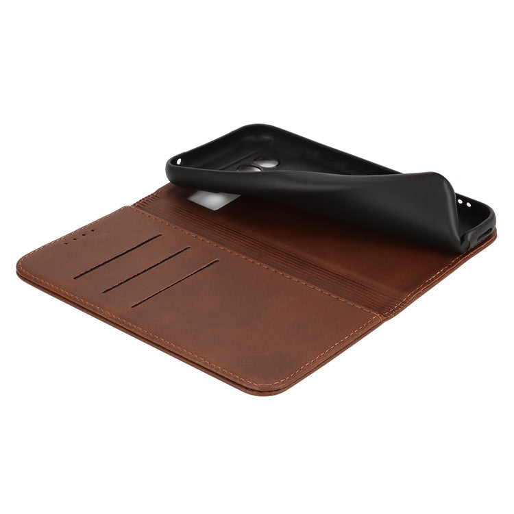 For Google Pixel 8a Case PU Leather Calf Textured Magnetic Closing Smart Phone Cover - Dark Brown