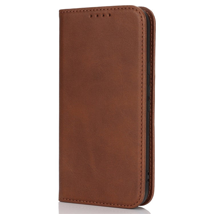 For Google Pixel 8a Case PU Leather Calf Textured Magnetic Closing Smart Phone Cover - Dark Brown