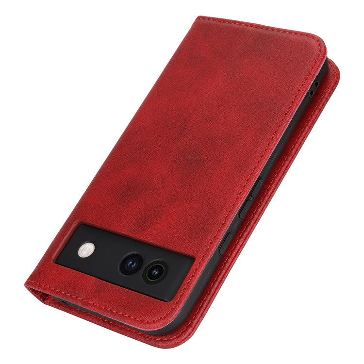 For Google Pixel 8a Case PU Leather Calf Textured Magnetic Closing Smart Phone Cover - Red