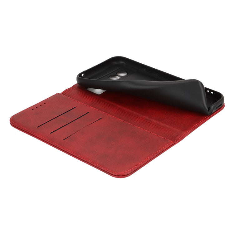 For Google Pixel 8a Case PU Leather Calf Textured Magnetic Closing Smart Phone Cover - Red