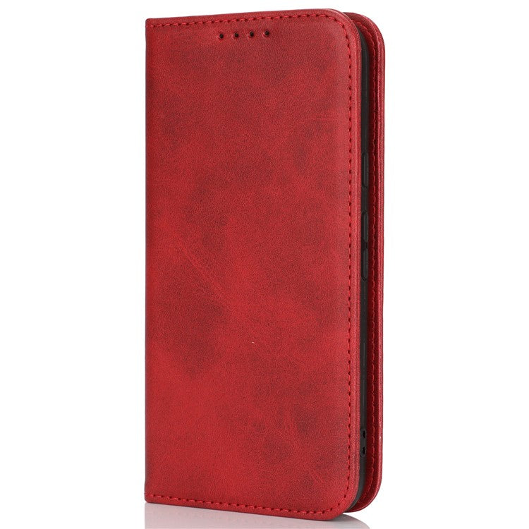 For Google Pixel 8a Case PU Leather Calf Textured Magnetic Closing Smart Phone Cover - Red