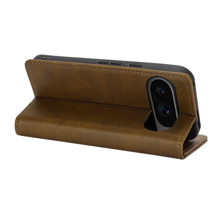 For Google Pixel 9 / Pixel 9 Pro Case PU Leather Wallet Magnetic Closing Phone Cover -  Dark Green