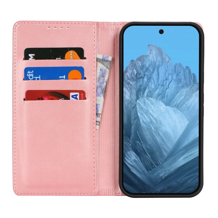 For Google Pixel 9 / Pixel 9 Pro Case PU Leather Wallet Magnetic Closing Phone Cover -  Rose Gold
