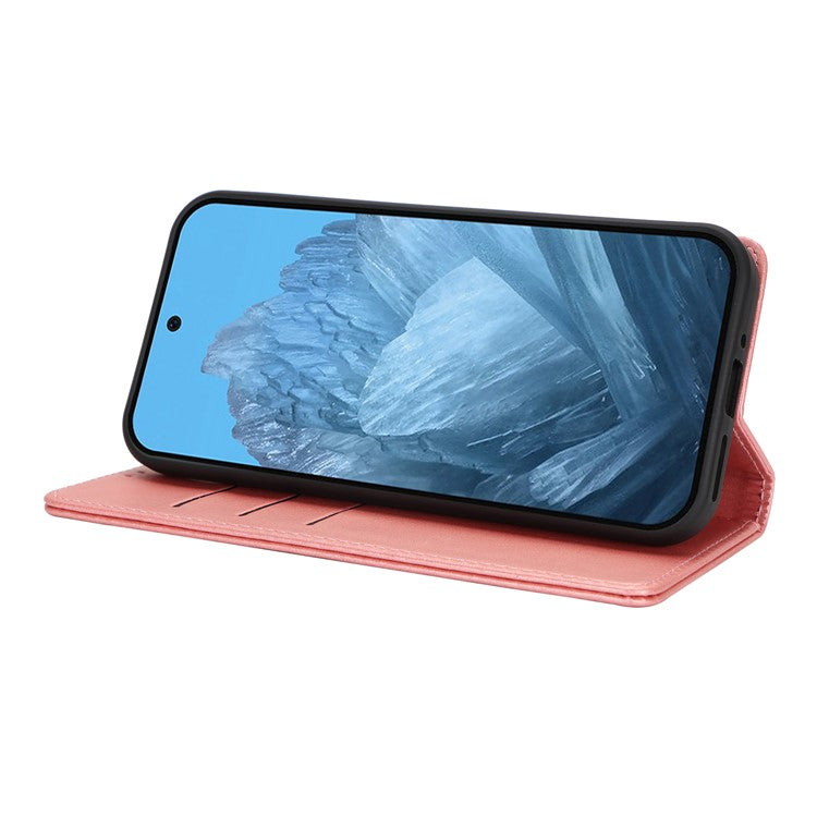 For Google Pixel 9 / Pixel 9 Pro Case PU Leather Wallet Magnetic Closing Phone Cover -  Rose Gold