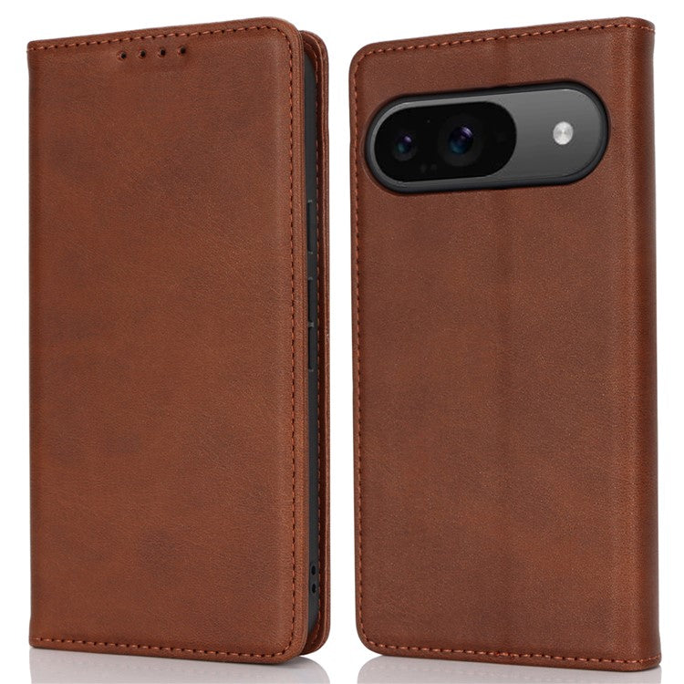 For Google Pixel 9 / Pixel 9 Pro Case PU Leather Wallet Magnetic Closing Phone Cover -  Dark Brown
