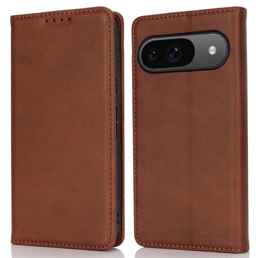 For Google Pixel 9 / Pixel 9 Pro Case PU Leather Wallet Magnetic Closing Phone Cover -  Dark Brown