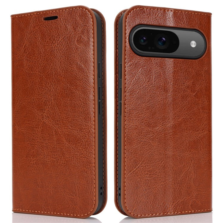 For Google Pixel 9 / 9 Pro Case Crazy Horse Texture Split Leather Wallet Phone Cover - Light Brown