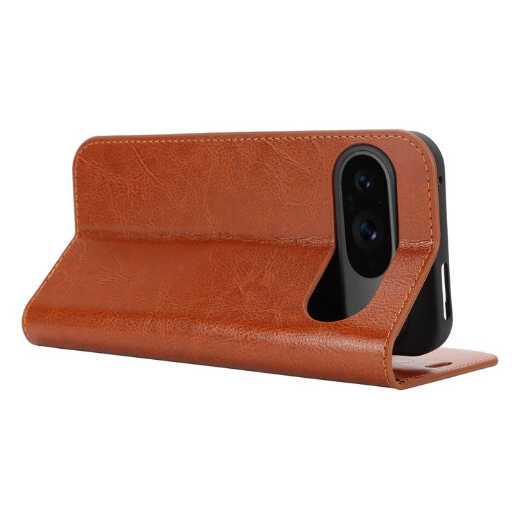 For Google Pixel 9 / 9 Pro Case Crazy Horse Texture Split Leather Wallet Phone Cover - Light Brown