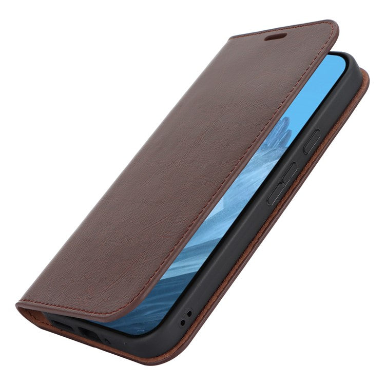 For Google Pixel 9 / 9 Pro Case Crazy Horse Texture Split Leather Wallet Phone Cover - Dark Brown