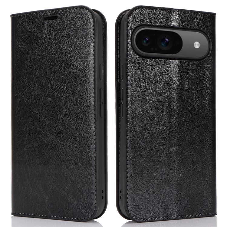 For Google Pixel 9 / 9 Pro Case Crazy Horse Texture Split Leather Wallet Phone Cover - Black