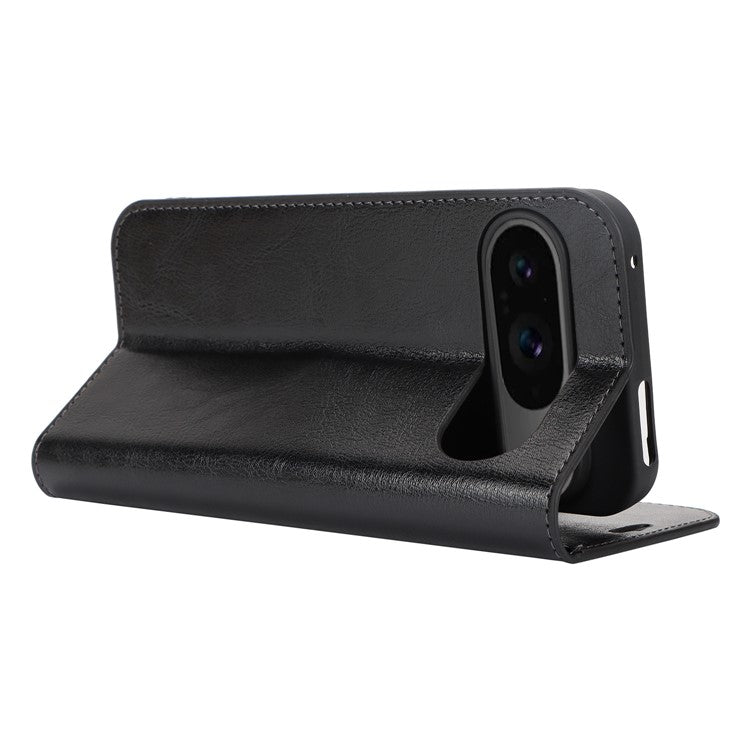 For Google Pixel 9 / 9 Pro Case Crazy Horse Texture Split Leather Wallet Phone Cover - Black