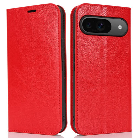 For Google Pixel 9 / 9 Pro Case Crazy Horse Texture Split Leather Wallet Phone Cover - Red