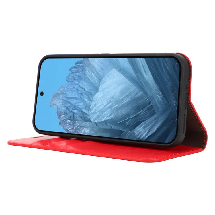 For Google Pixel 9 / 9 Pro Case Crazy Horse Texture Split Leather Wallet Phone Cover - Red