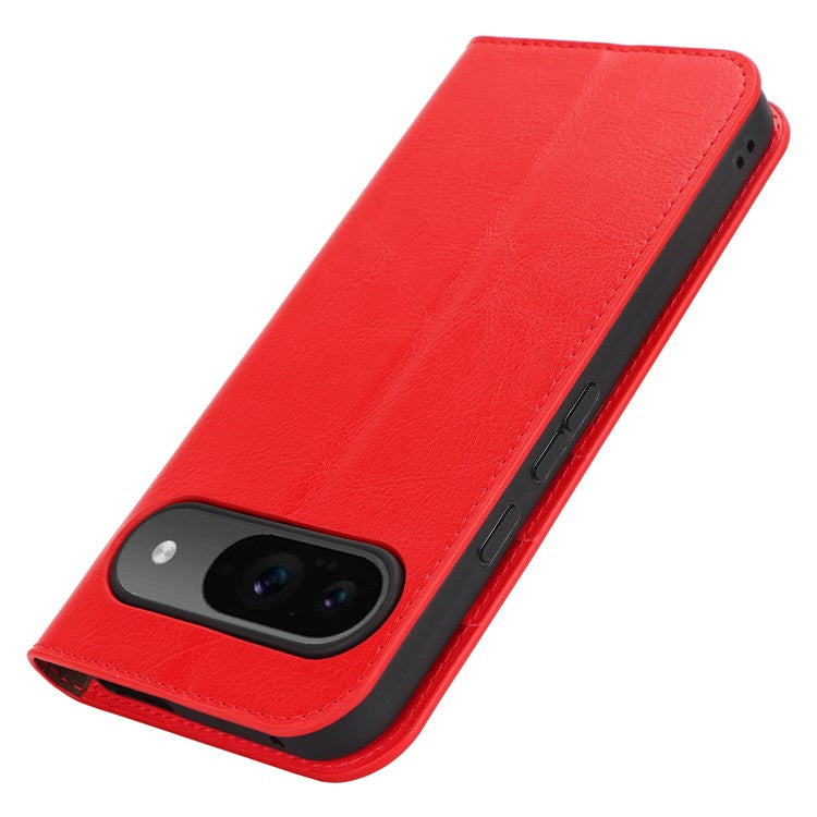 For Google Pixel 9 / 9 Pro Case Crazy Horse Texture Split Leather Wallet Phone Cover - Red