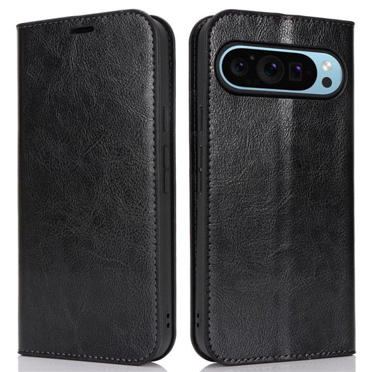 For Google Pixel 9 Pro XL Case Crazy Horse Texture Split Leather Wallet Phone Cover - Black
