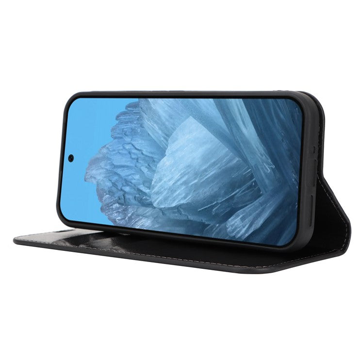 For Google Pixel 9 Pro XL Case Crazy Horse Texture Split Leather Wallet Phone Cover - Black