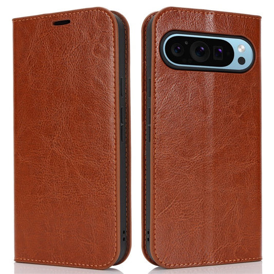 For Google Pixel 9 Pro XL Case Crazy Horse Texture Split Leather Wallet Phone Cover - Light Brown