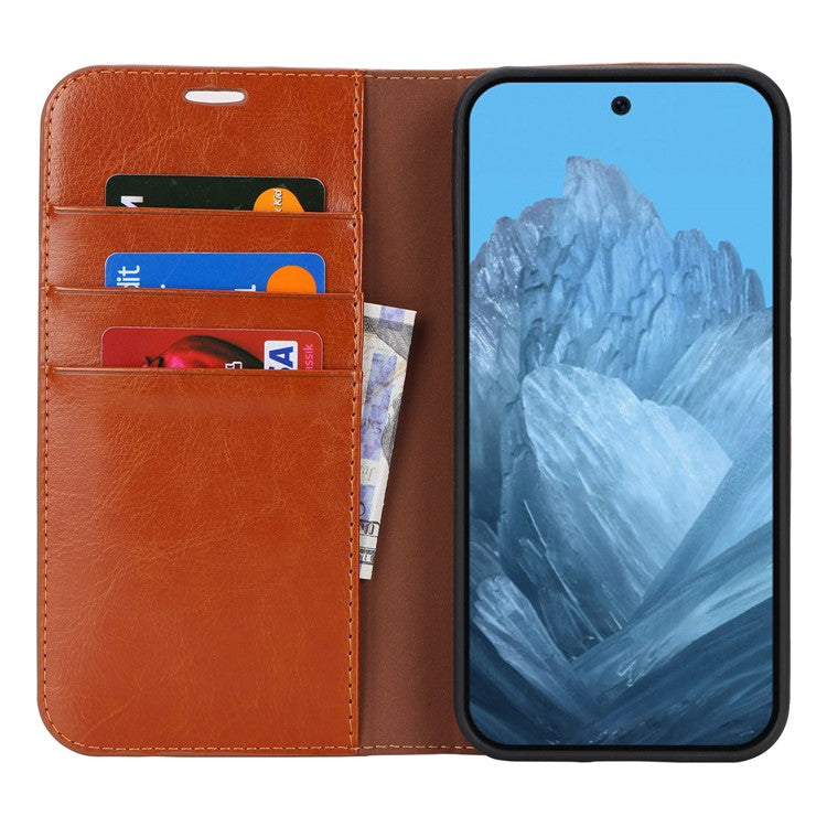 For Google Pixel 9 Pro XL Case Crazy Horse Texture Split Leather Wallet Phone Cover - Light Brown