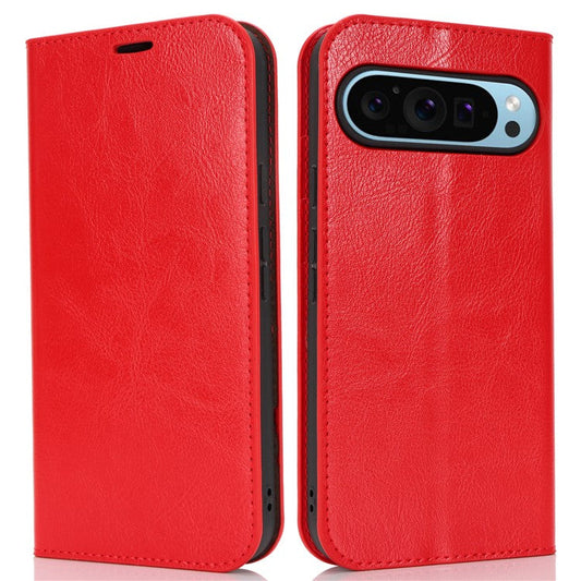 For Google Pixel 9 Pro XL Case Crazy Horse Texture Split Leather Wallet Phone Cover - Red
