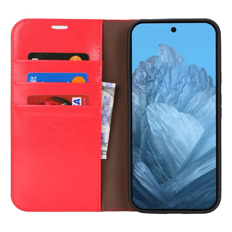 For Google Pixel 9 Pro XL Case Crazy Horse Texture Split Leather Wallet Phone Cover - Red