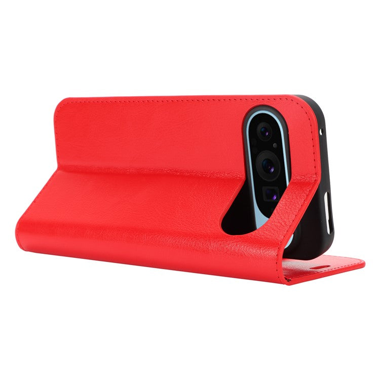 For Google Pixel 9 Pro XL Case Crazy Horse Texture Split Leather Wallet Phone Cover - Red