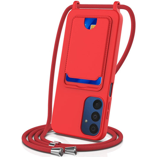 For Samsung Galaxy A24 4G (162.1 x 77.6 x 8.3mm) Case with Card Slot Liquid Silicone Crossbody Phone Cover - Red
