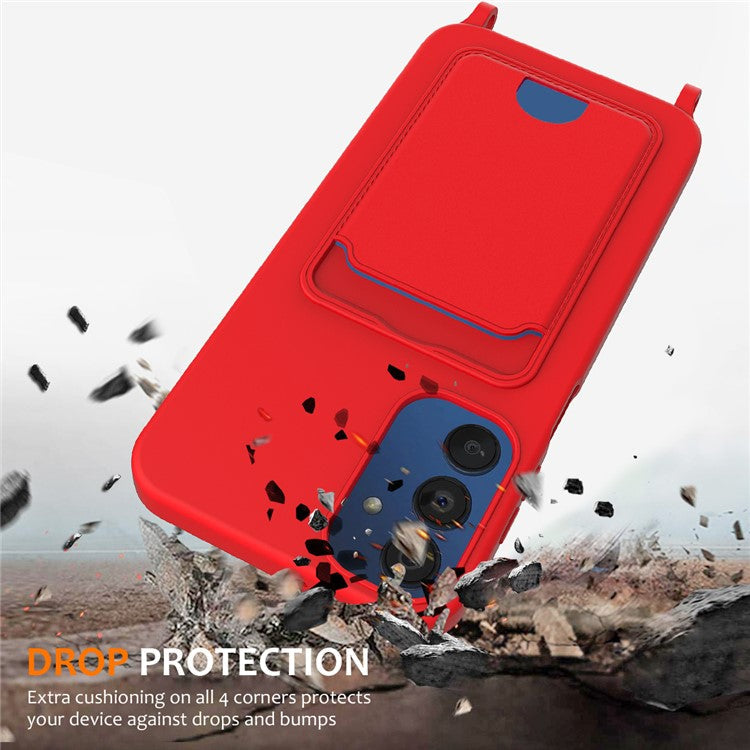 For Samsung Galaxy A24 4G (162.1 x 77.6 x 8.3mm) Case with Card Slot Liquid Silicone Crossbody Phone Cover - Red