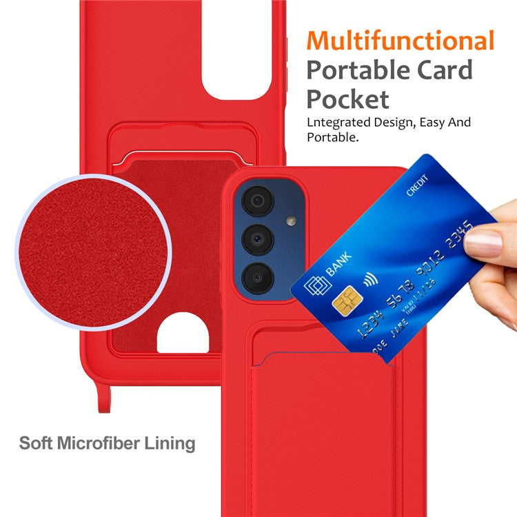 For Samsung Galaxy A24 4G (162.1 x 77.6 x 8.3mm) Case with Card Slot Liquid Silicone Crossbody Phone Cover - Red