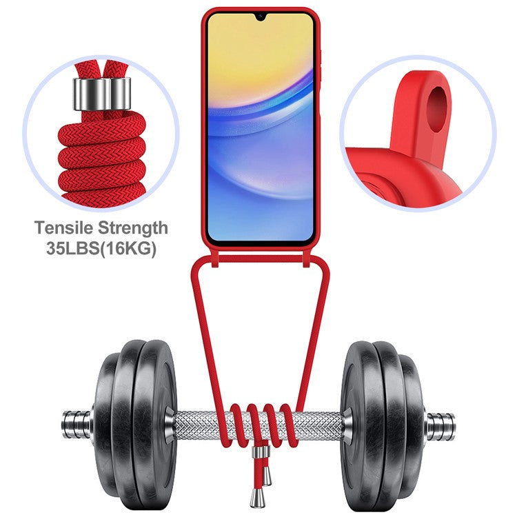 For Samsung Galaxy A24 4G (162.1 x 77.6 x 8.3mm) Case with Card Slot Liquid Silicone Crossbody Phone Cover - Red