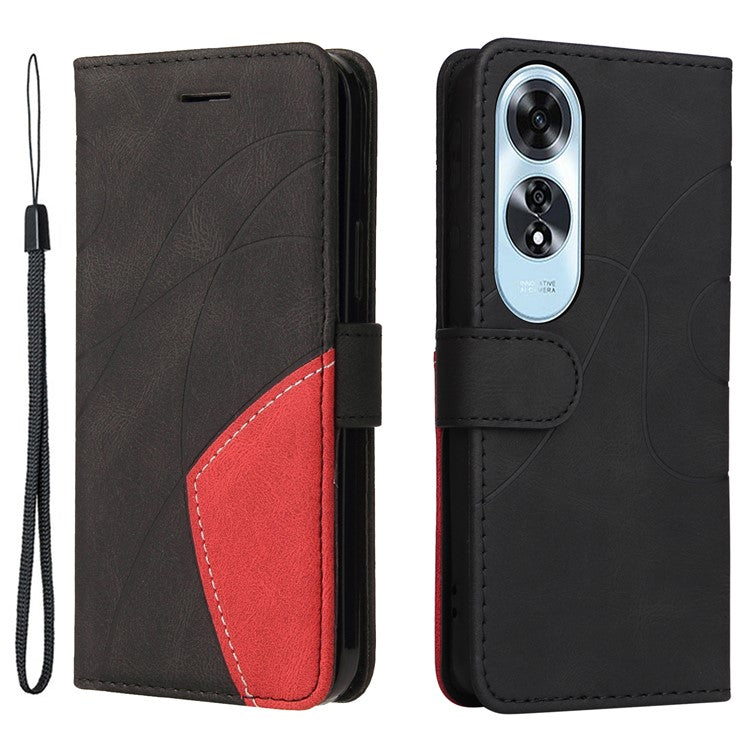 KT Leather Series-1 For Oppo A60 4G Case Wallet Color Splicing Leather Phone Cover - Black