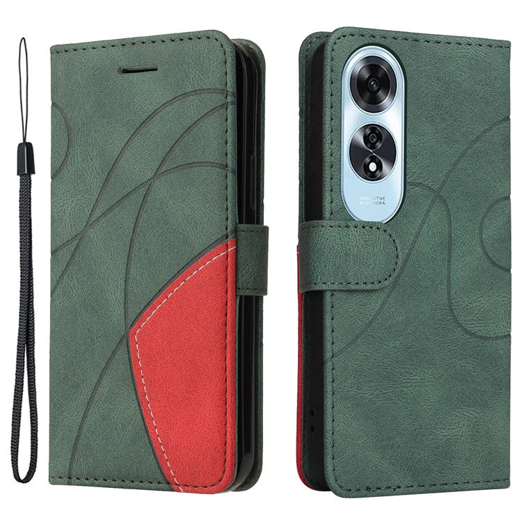 KT Leather Series-1 For Oppo A60 4G Case Wallet Color Splicing Leather Phone Cover - Green